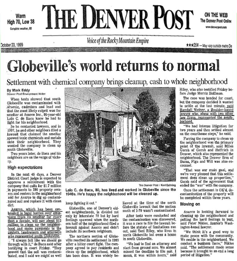 Denver Post article re Globeville's world returns to normal